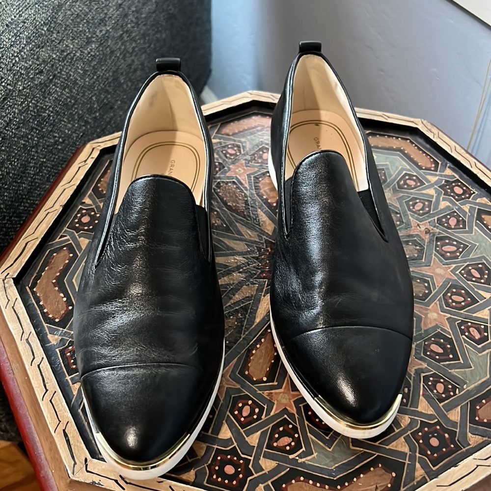 Cole Haan Black Leather Slip-On Loafers with White Sole - Picture 2 of 3
